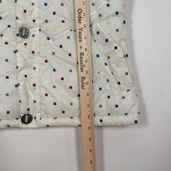 Burton DryRide‎ Sly Puffer Vest Women’s Size Large White Polka Dot Faux Fur Hood - Picture 10 of 10